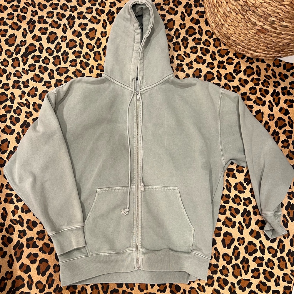 Brandy Melville Mint-Gray Zip-Up Hoodie